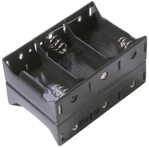 BH36DL - 6 D Cell Battery Holder w/ Solder Lugs in stacked two 3 D cell format.